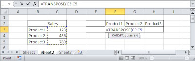 TRANSPOSE function array formula